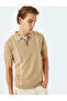 Half Zipper Stripe Detailed Short Sleeve Knitwear T-Shirt - 2