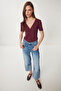 Buttoned Basic Knitted Blouse Bordo Lcr0052