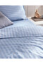 Melicia Double Cotton Striped Satin Duvet Cover Set - Blue - 3