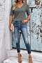 Summer Blouse V-Neck Lycra Short Sleeve Knitwear Gray Blouse - 4