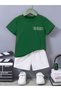 Ideal Printed Cotton Kids Suit Green T-Shirt White Shorts - Girls Boys Summer Crew Neck