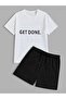 Get DoneT-Shirt Shorts - White Black Bottom Top Team Shorts T-Shirt Combo Printed Crew Neck