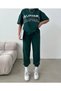 California Desing T-Shirt Sweatpants Jogger - Green Printed Bottom Top Tracksuit Set Crew Neck