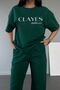 طقم بنطلون رياضي تي شيرت أخضر مطبوع من ستوديو كو - مقاس كبير برقبة دائرية - 2