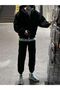 Black Plain Unprinted Sweatpants Jogger - 5