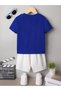 Ideal Printed Cotton Children's White Shorts Cobalt Blue T-Shirt Set - Children's Summer Crew Neck - 2