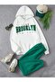 1898 Brooklyn Tracksuit Set White Sweatshirt Green Jogger - Printed Oversize Ribbon Hoodie - 3