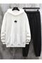 Vip Tracksuit Set White Sweatshirt Black Jogger - Printed Oversize Hoodie - 3