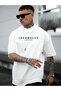 Los Angeles Downtown Single Jersey T-Shirt - White Printed Oversize Crew Neck Short Sleeve T-Shirt