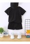 King Crown Printed Cotton Kids' Black Shorts T-Shirt Set-Girls Boys' Summer Crew Neck - 2