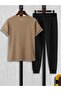 Striped Mink T-Shirt Black Sweatpants Jogger - Printed Bottom Top Sweatpants Suit Oversize Cycling Yak - 2