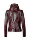 Harper Women's Genuine Leather Hooded Slimfit Real Leather Coat Burgundy - 6