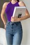 Women's Fit Knitwear Purple Crop Blouse 0296
