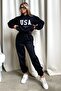 USA Tracksuit Set Sweatshirt Jogger - Black Printed Oversize Hoodie