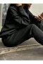 طقم رياضي أساسي مزود بسحّاب - سويت شيرت جوجر - أسود قصة فضفاضة مبطن بالصوف ياقة مرتفعة متوسطة الطول - 2