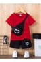 Smiling Face Printed Cotton Children's Black Shorts Red T-Shirt Set - Children's Summer Crew Neck