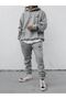 Triangle Logo Tracksuit Set Sweatshirt Jogger - Gray Printed Oversize Ribbon Hoodie