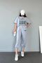 Couture Club T-shirt Sweatpants Jogger- Gray Printed Bottom Top Tracksuit Set Oversize Crew Neck - 4