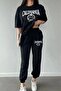 California T-shirt Jogger Black Printed Bottom Top Tracksuit Suit Oversize Crew Neck - 2