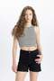 Normal Waist Folded Leg Jean Shorts A1959Ax25Sm - 4