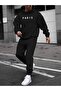 طقم بدلة رياضية Paris Summer Sweatshirt Jogger - غطاء رأس كبير الحجم مطبوع باللون الأسود