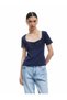 Cotton Drawstring Slim Fit Short Sleeve Square Neck T-Shirt