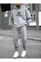 King Crown Tracksuit Set Sweatshirt Jogger - Gray Printed Oversize Hooded