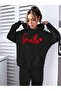 طقم بدلة رياضية Smile Sweatshirt Jogger - غطاء رأس كبير الحجم مطبوع باللون الأسود - 4