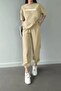 Thatssofetch T-shirt Sweatpants Jogger - Beige Print Bottom Top Tracksuit Set Oversize Crew Neck