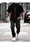 Vertical Lettering Single Jersey T-Shirt - Black Printed Oversize Crew Neck Short Sleeve T-Shirt