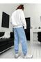 Brooklyn Tracksuit Set White Sweatshirt Baby Blue Jogger - Printed Oversize Hooded Crew Neck - 2