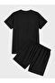 Black Teddy Bear Printed Shorts T-shirt Set - 2