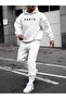 طقم بدلة رياضية Paris Summer Sweatshirt Jogger - غطاء رأس كبير الحجم مطبوع باللون الأبيض