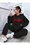 طقم بدلة رياضية Smile Sweatshirt Jogger - غطاء رأس كبير الحجم مطبوع باللون الأسود