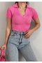 Pink Polo Neck Short Sleeve Knitwear Blouse 0271 - 3