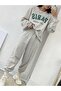 طقم رياضي Paris Sainte سويت شيرت Jogger - رقبة دائرية كبيرة الحجم مطبوعة باللون الرمادي - 6