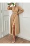 Women's Stone Buckle Detailed Slit Flared Dress - 2