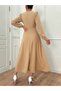 Women's Stone Buckle Detailed Slit Flared Dress - 3