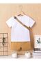 Smiling Face Printed Children's Suit White T-shirt Beige Shorts Girl Boy Crew Neck Bag None in My Suit - 2
