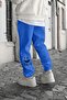Smile Face Sax Blue Jogger Thin Sweatpants - Elastic Leg Printed Comfortable Style with Leg Print Detail