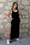 Viscose Maxi Dress - Double with Slit Detail, Pocket and Inner Included