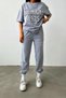 Michigan T-shirt Sweatpants Jogger - Gray Print Bottom Top Tracksuit Set Oversize Crew Neck - 2