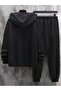 X Heart Face Tracksuit Set Sweatshirt Jogger Pants - Black Printed Oversized Brushed Inside Hooded - 2