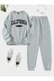 California West Tracksuit Set Sweatshirt Jogger - Gray Printed Oversize Raised Crew Neck