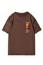 Beach Logo T-Shirt - Brown Printed Oversize Crew Neck Short Sleeve - 3