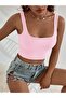 Strappy Ribbed Crop Top Blouse - Pink
