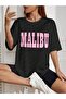 Malibu T-shirt - Black Printed Oversize Crew Neck Short Sleeve T-Shirt