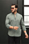 Hakim Collar Oxford Fabric Long Sleeve Shirt - Khaki
