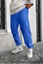 Smile Face Sax Blue Jogger Thin Sweatpants - Elastic Leg Printed Comfortable Style with Leg Print Detail - 2