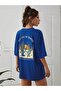 Arizona Sunrise T-shirt - Cobalt Blue Oversize Printed Crew Neck - 3